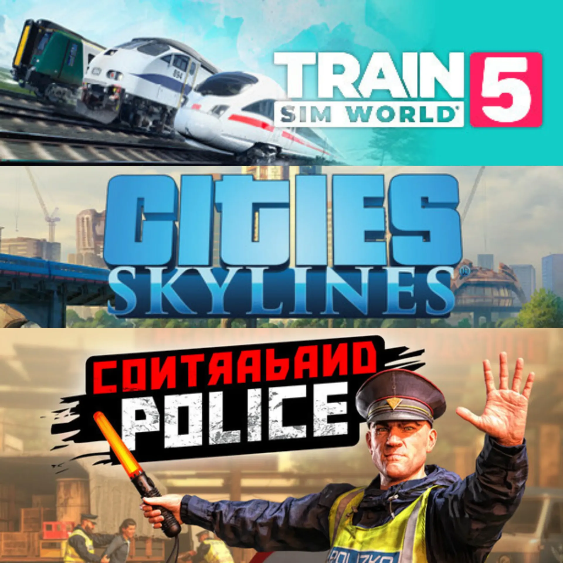 Cities Skylines 1 + Contraband Police + Train Sim World 5
